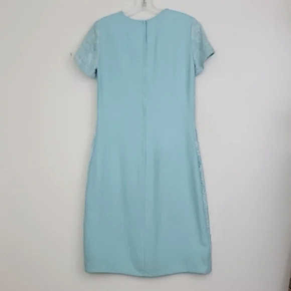Vintage Blue & Lace Midi Short Sleeve Shift Dress By Jean Lang (Altered Waist) S - Picture 10 of 13